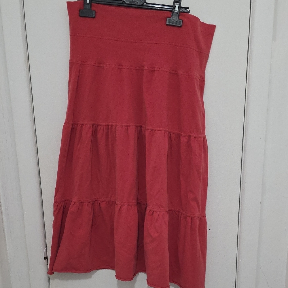 LOFT Red Tiered Maxi Skirt